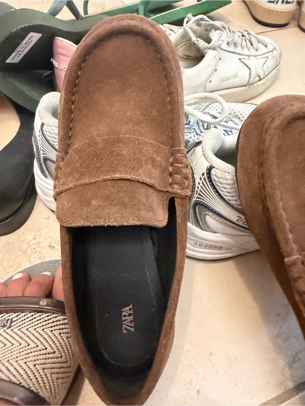 Zara Brown Suede Penny Loafers